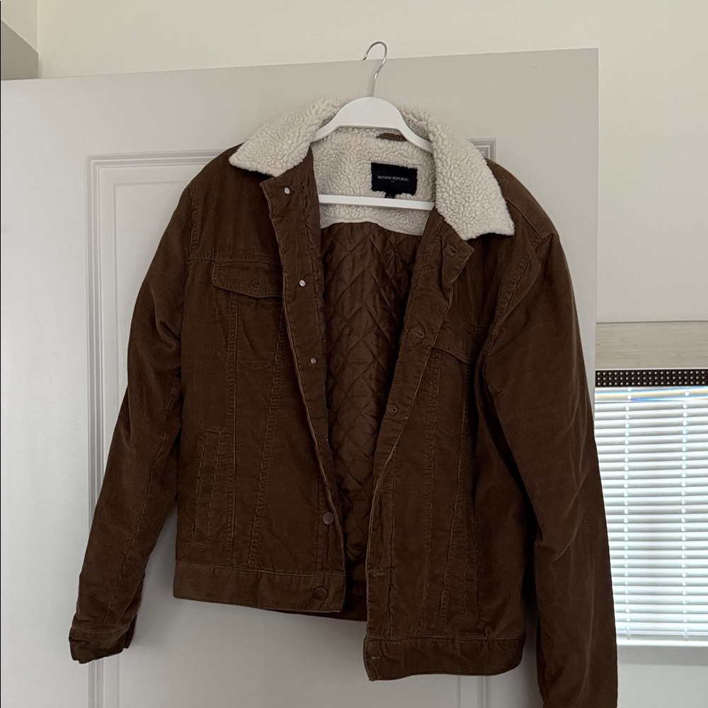 Banana Republic Brown Quilted Jacket with Sherpa Collar